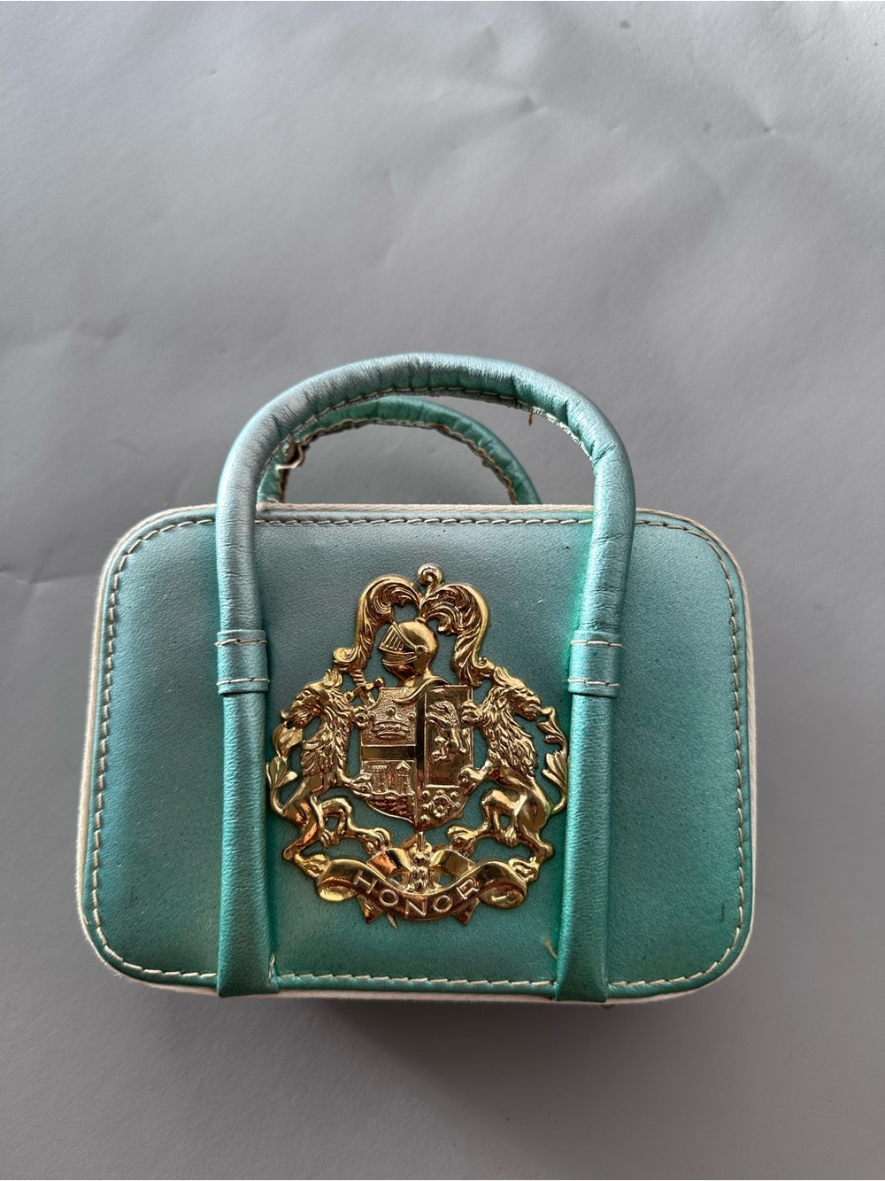 Vintage Gold Crest Accent Teal Mini Handbag